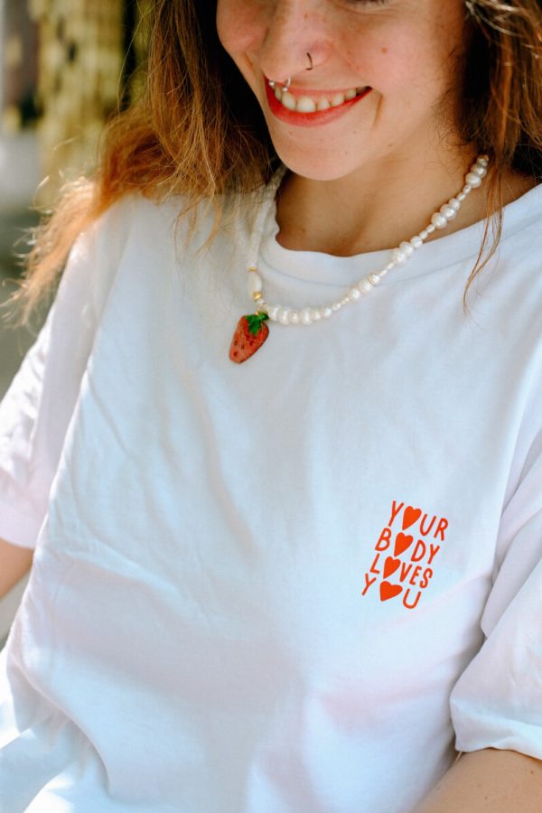 T-shirt Blouse "Your Body Loves You" Άσπρο Κοντομάνικο Μπλουζάκι Petit Boutik