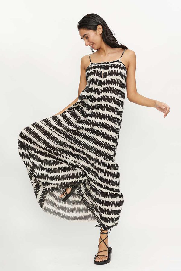 Black and White Striped Maxi Dress Φόρεμα Με Τιράντες Compania Fantastica
