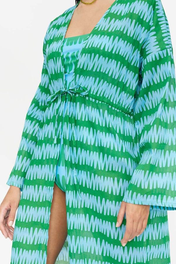 Green Striped Kimono Με Ζώνη Compania Fantastica