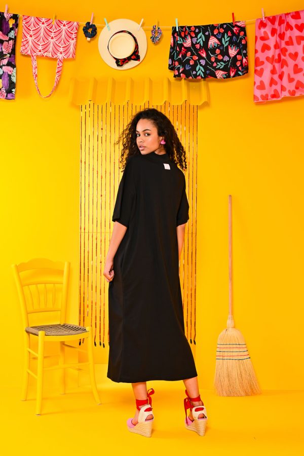 Girls Power T-shirt Dress Μαύρο Κοντομάνικο Φόρεμα με Τσέπες & Ζώνη Petit Boutik x Missy Merida