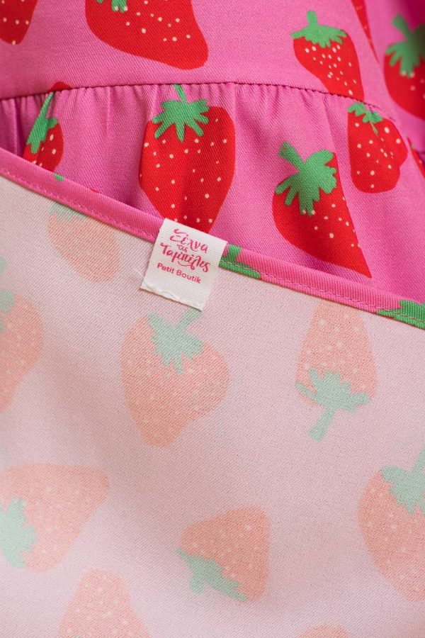 Athena Dress Pink Red Strawberries Φόρεμα με Ζώνη & Τσέπες Petit Boutik