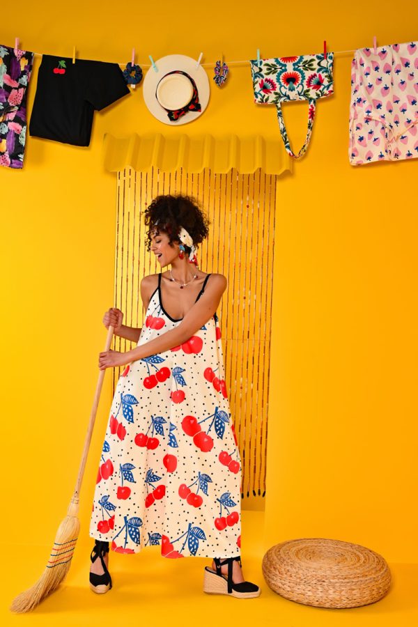 Matina Dress Big Cherries Dots Φόρεμα με Ζώνη & Τσέπες Petit Boutik