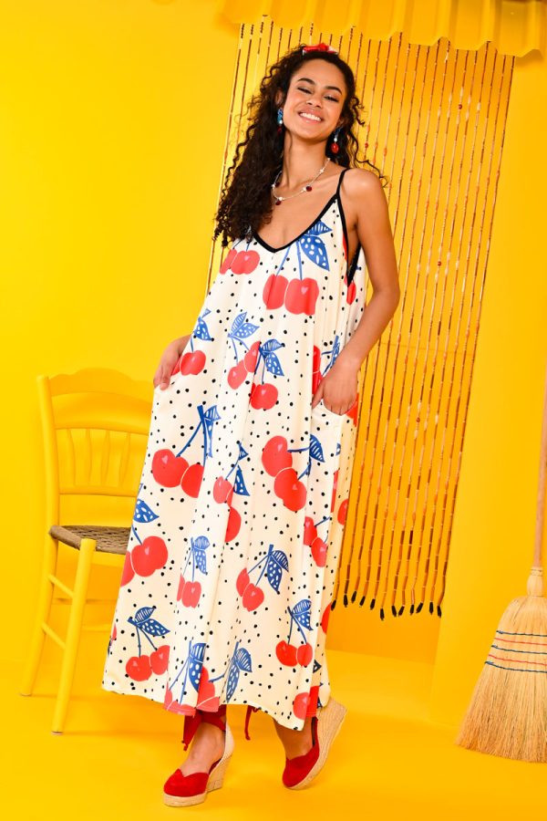 Matina Dress Big Cherries Dots Φόρεμα με Ζώνη & Τσέπες Petit Boutik