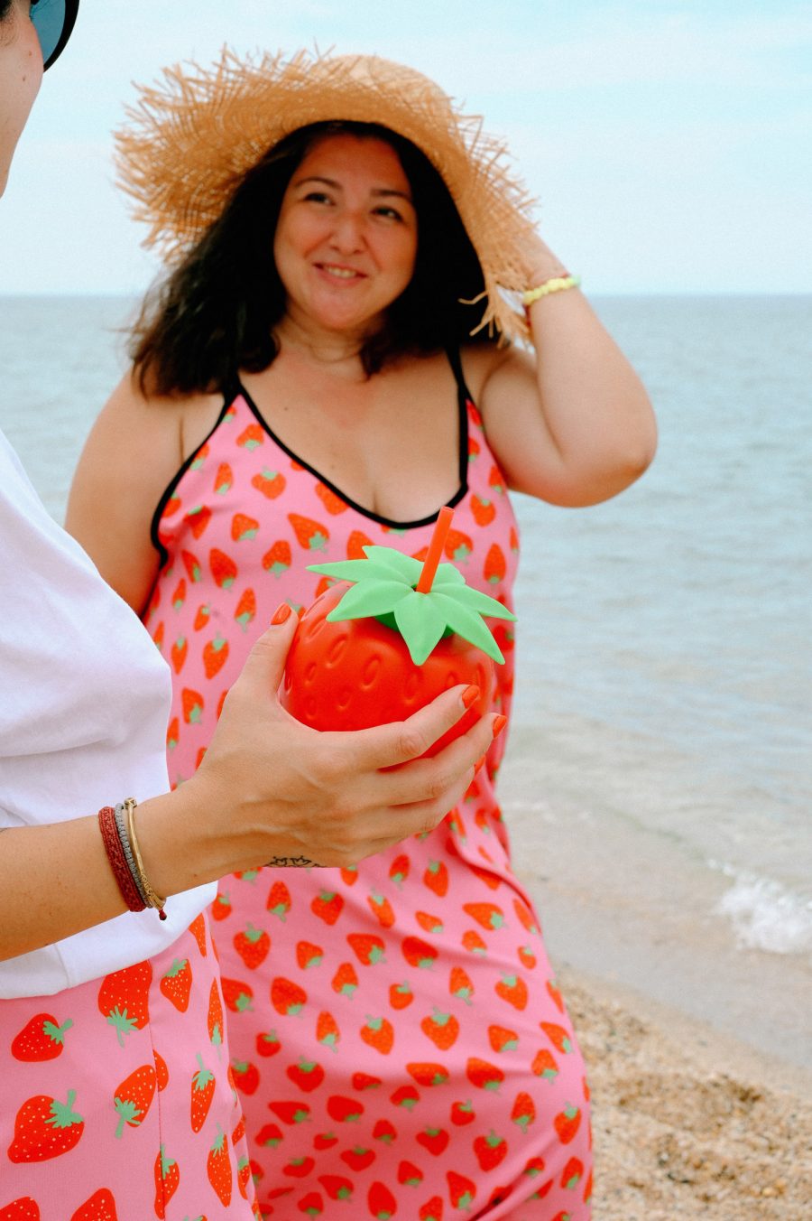 Matina Dress Pink Red Strawberries Φόρεμα με Ζώνη & Τσέπες Petit Boutik