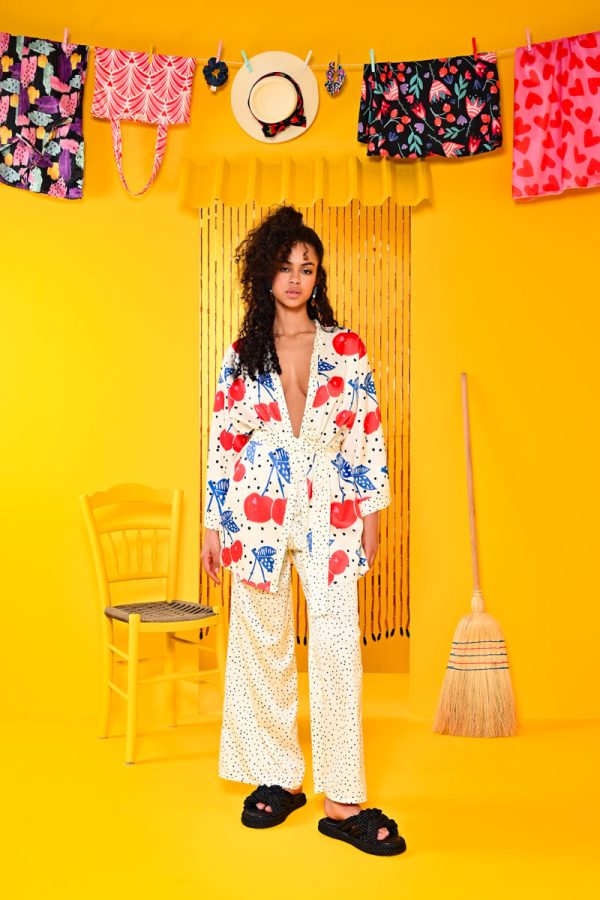 Rosa Kimono Big Cherries Dots Κιμονό με Ζώνη Petit Boutik