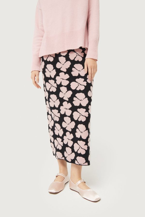 Μαύρη Pink Floral Skirt Πλεκτή Φούστα Compania Fantastica