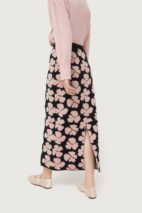 Μαύρη Pink Floral Skirt Πλεκτή Φούστα Compania Fantastica