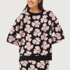 Μαύρο Pink Floral Ζακάρ Sweater Πλεκτό Πουλόβερ Compania Fantastica