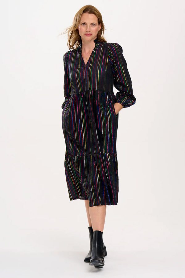 Esmeralda Shiny Striped Φόρεμα Midi Dress Sugarhill